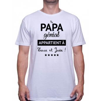 Tshirt Papa Homme personnalisé - Ce papa génial appartient à "Nom(s) de(s) l'enfant(s)" - Cadeau Anniversaire ou fête des pèr...
