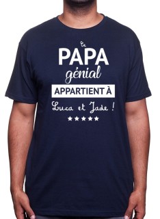 Tshirt Papa Homme personnalisé - Ce papa génial appartient à "Nom(s) de(s) l'enfant(s)" - Cadeau Anniversaire ou fête des pèr...