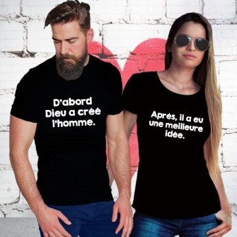 Tshirt Couple – Dabord dieu crea l'homme – Shirtizz Couple
