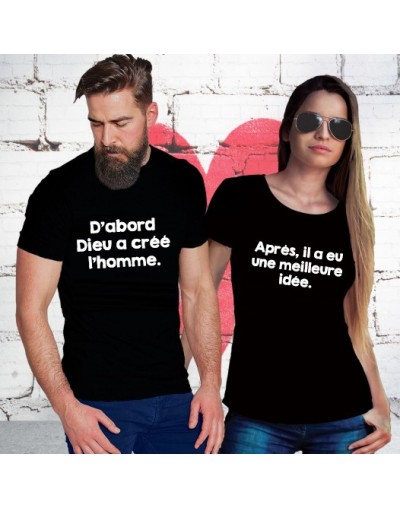 Tshirt Couple – Dabord dieu crea l'homme – Shirtizz Couple