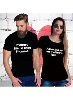 Tshirt Couple – Dabord dieu crea l'homme – Shirtizz Couple