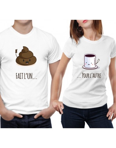 Tshirt Couple – Fait l'un pour l'autre - Café et Caca – Shirtizz Couple