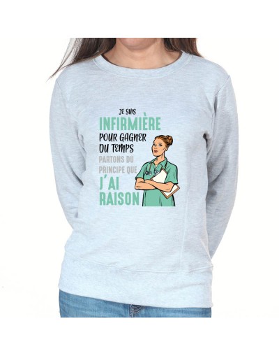 Je suis Infirmiere pour gagner du temps disons que j'ai raison - Sweat Femme Infirmière Sweat crewneck femme Infirmière