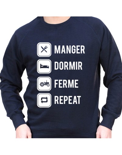 eat sleep farm and repeat - Sweat Crewneck Homme Agriculteur Sweat Homme agriculteur