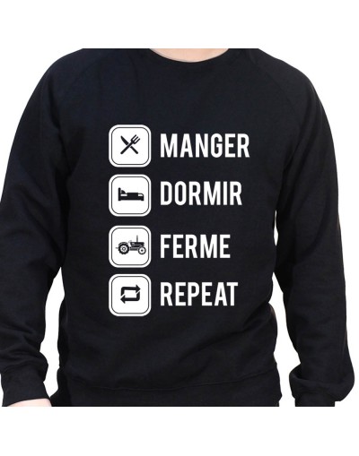 eat sleep farm and repeat - Sweat Crewneck Homme Agriculteur Sweat Homme agriculteur