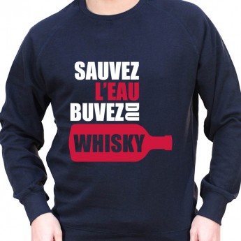 Sauvez l'eau buvez du wisky – Sweat Crewneck Homme Alcool Tshirt Homme Alcool