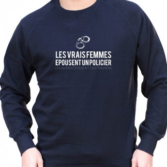 Les vrais femmes épousent un policier le reste un pompier - Sweat Crewneck Homme Policier Sweat Crewneck homme Policier