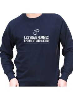 Les vrais femmes épousent un policier le reste un pompier - Sweat Crewneck Homme Policier Sweat Crewneck homme Policier