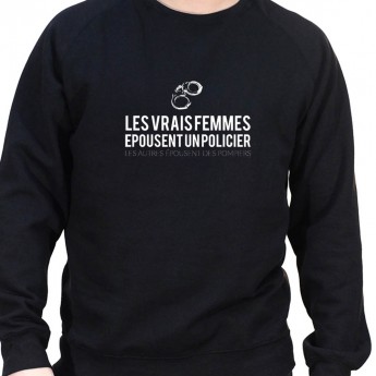 Les vrais femmes épousent un policier le reste un pompier - Sweat Crewneck Homme Policier Sweat Crewneck homme Policier