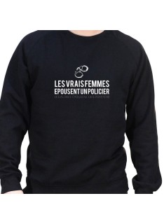 Les vrais femmes épousent un policier le reste un pompier - Sweat Crewneck Homme Policier Sweat Crewneck homme Policier