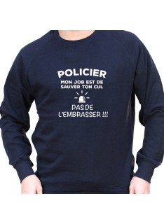 Police mon metier est de protege ton cu pas de l'embrasser - Sweat Crewneck Homme Policier Sweat Crewneck homme Policier