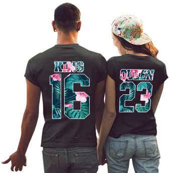 Tshirt Couple Personnalisable – Lot King & Queen Flower – Shirtizz Couple