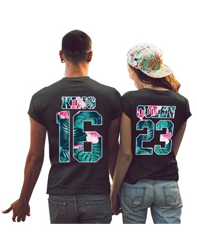 Tshirt Couple Personnalisable – Lot King & Queen Flower – Shirtizz Couple