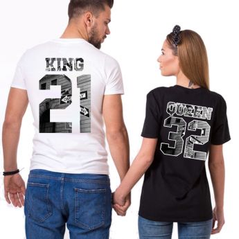 King & Queen B&W Personnalisable Tshirt Duo Couple Couple