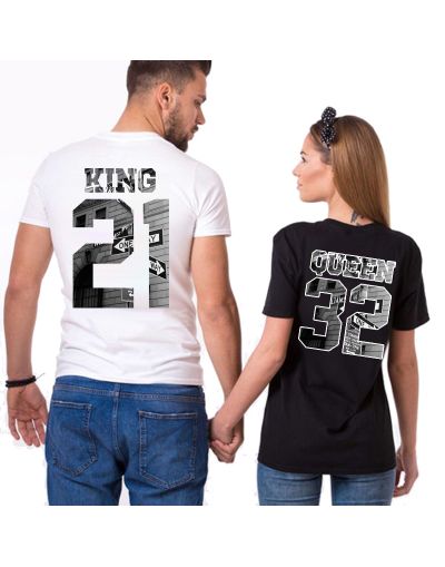 King & Queen B&W Personnalisable Tshirt Duo Couple Couple