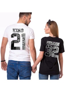 King & Queen B&W Personnalisable Tshirt Duo Couple Couple