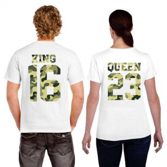 Tshirt Couple – King & Queen Camo Militaire Personnalisable – Shirtizz Couple