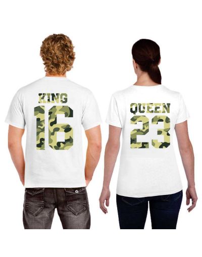 Tshirt Couple – King & Queen Camo Militaire Personnalisable – Shirtizz Couple