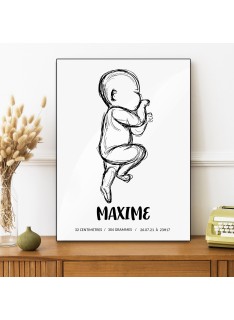 Tableau de naissance. Cadeau original, personnalisé pour bébé fille et  garçon. Portait bébé dessiné par nos artistes, détails de naissance. Cadre  Blanc. Idée cadeau parents. : : Bébé et Puériculture